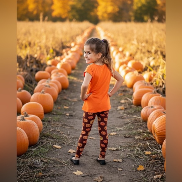 L NEW Girls Pumpkin Thanksgiving Leggings Luxury Soft Yoga Pants for Kids - Picture 5 of 10